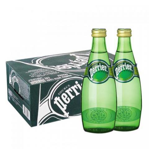 巴黎水（Perrier）天然气泡矿泉水（原味）玻璃瓶装 330ml*24瓶/箱 ...